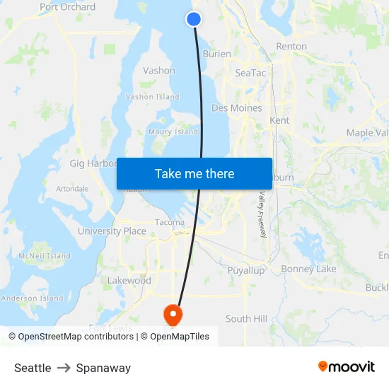 Seattle to Spanaway map