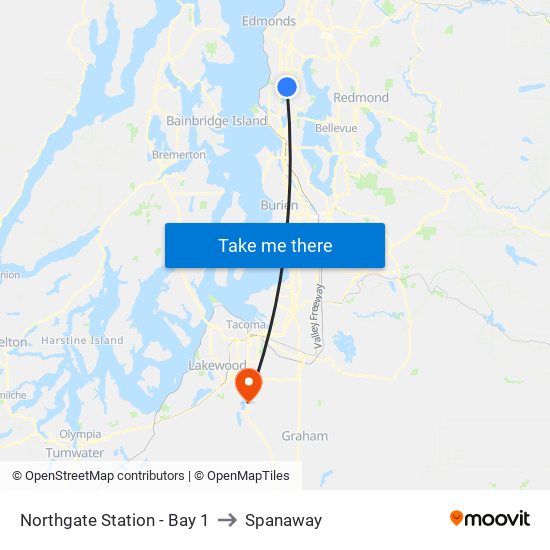 Northgate Station - Bay 1 to Spanaway map