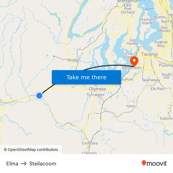 Elma to Steilacoom map