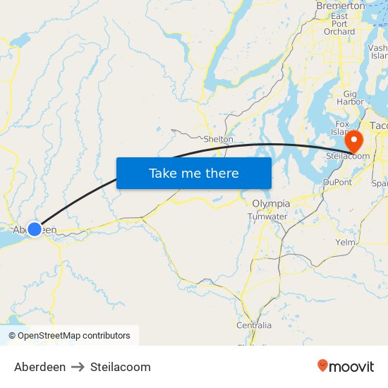 Aberdeen to Steilacoom map