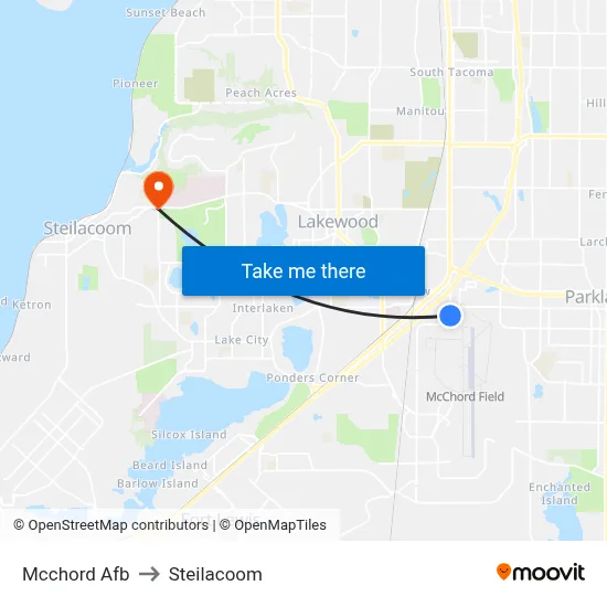 Mcchord Afb to Steilacoom map