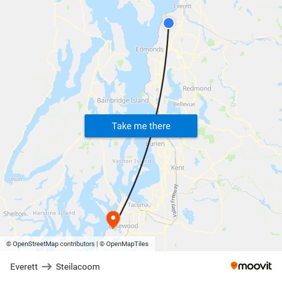 Everett to Steilacoom map