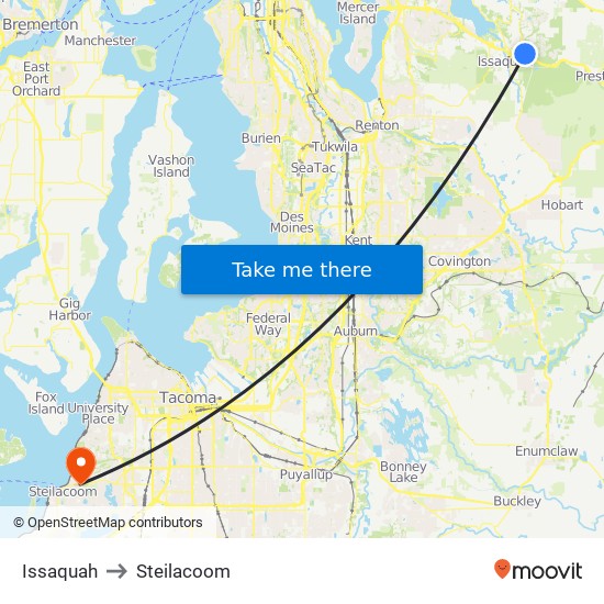 Issaquah to Steilacoom map