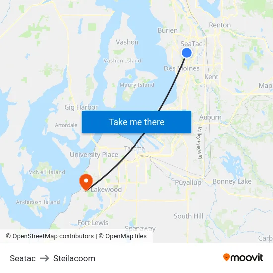 Seatac to Steilacoom map