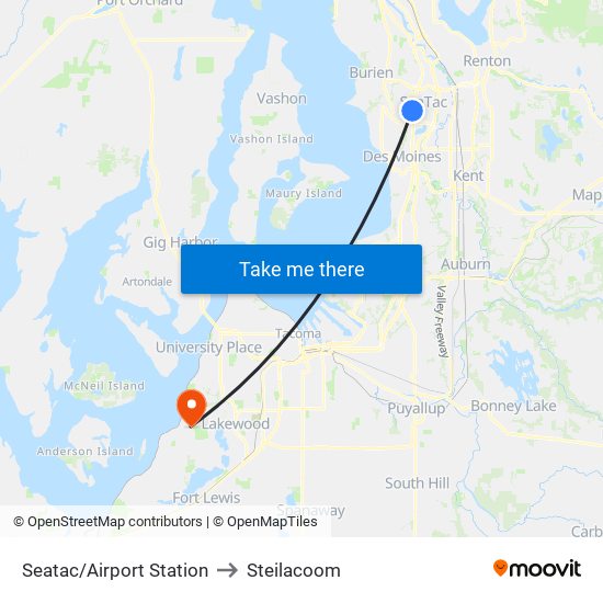 Seatac/Airport Station to Steilacoom map