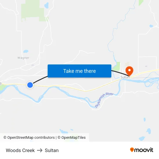 Woods Creek to Sultan map