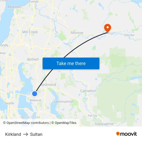 Kirkland to Sultan map