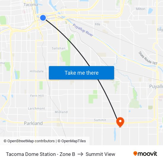 Tacoma Dome Station - Zone B to Summit View map