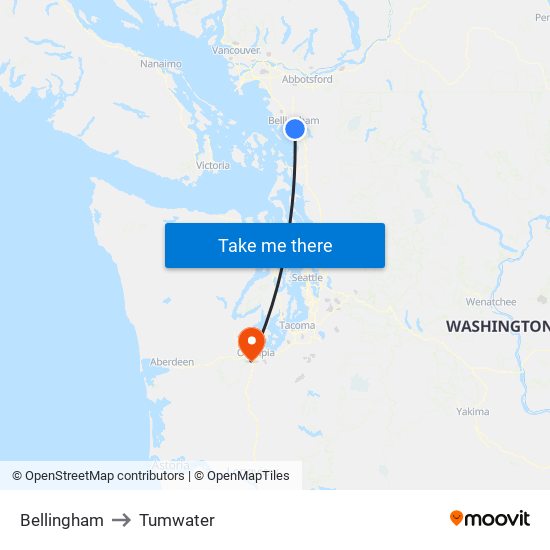 Bellingham to Tumwater map