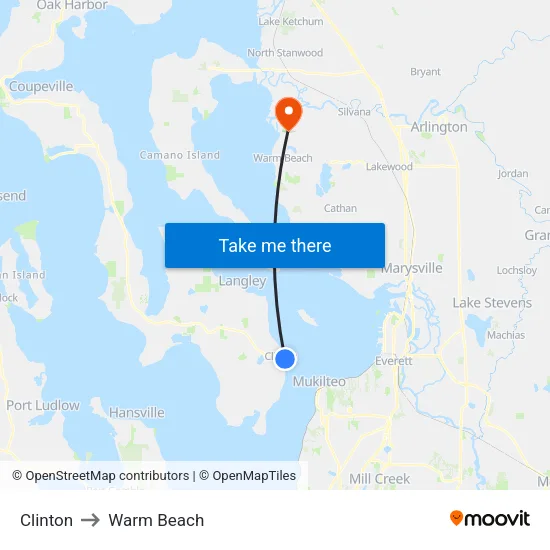 Clinton to Warm Beach map