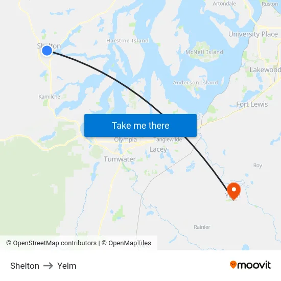 Shelton to Yelm map
