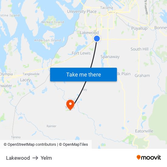 Lakewood to Yelm map