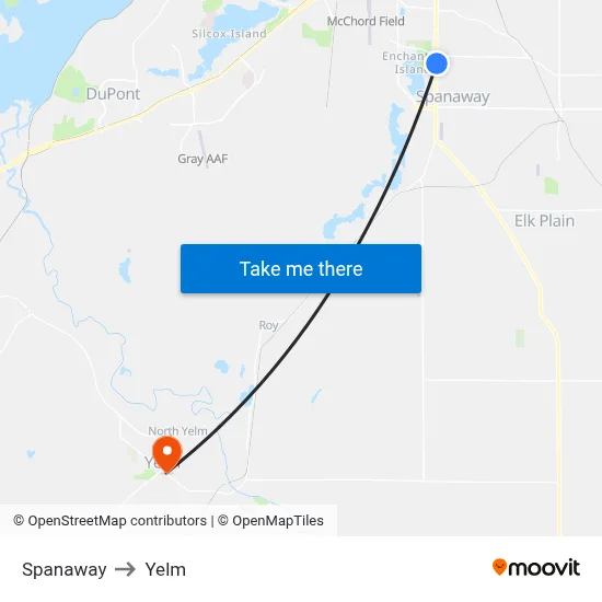 Spanaway to Yelm map