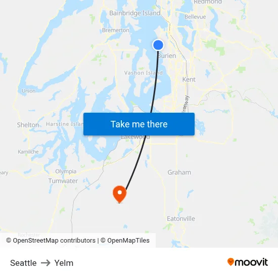 Seattle to Yelm map