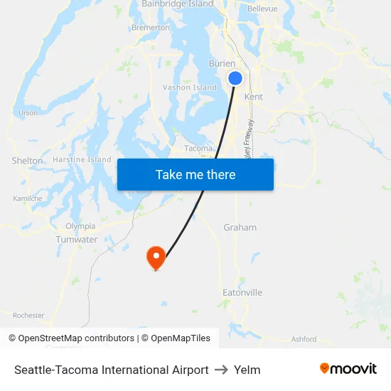 Seattle-Tacoma International Airport to Yelm map