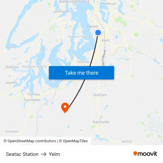 Seatac Station to Yelm map