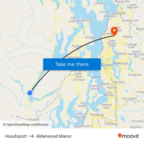 Hoodsport to Alderwood Manor map