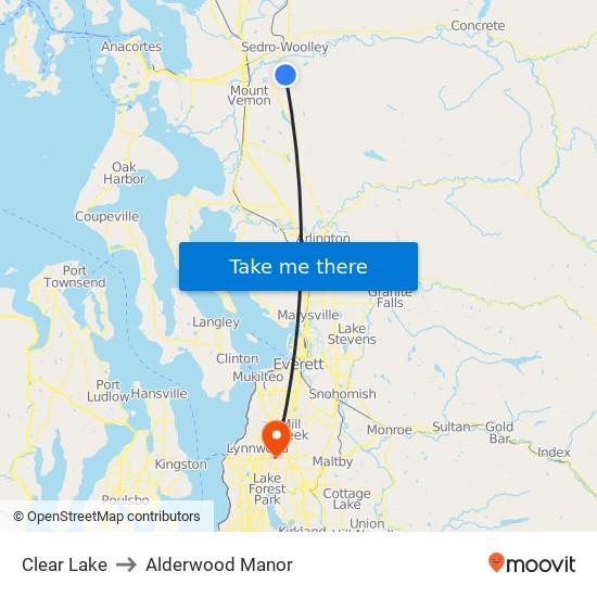 Clear Lake to Alderwood Manor map