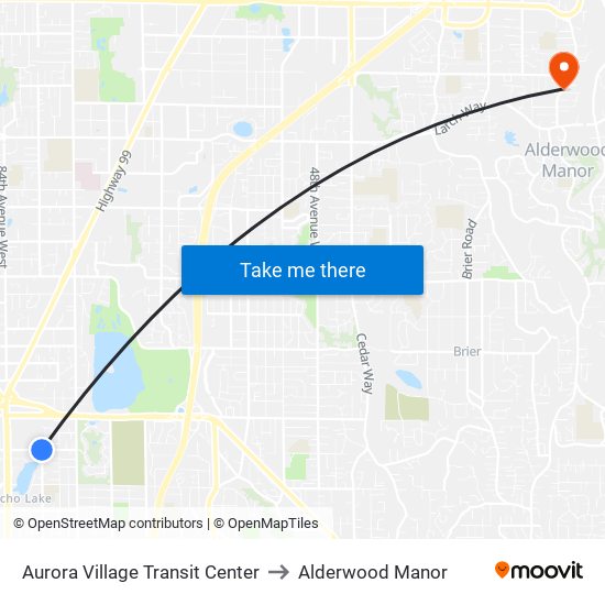 Aurora Village Transit Center to Alderwood Manor map