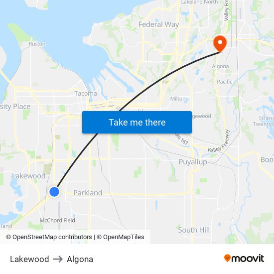 Lakewood to Algona map