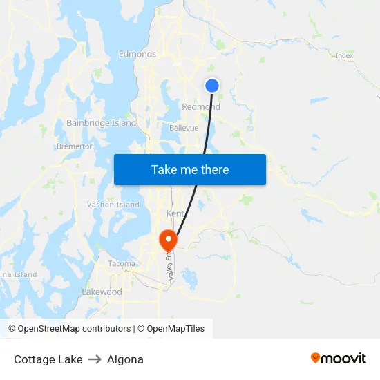 Cottage Lake to Algona map