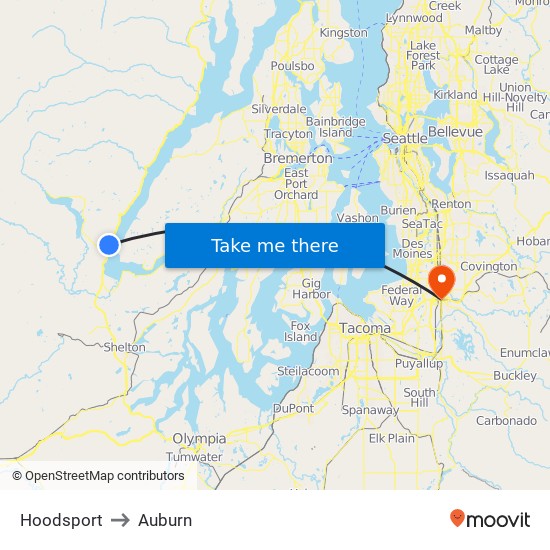 Hoodsport to Auburn map