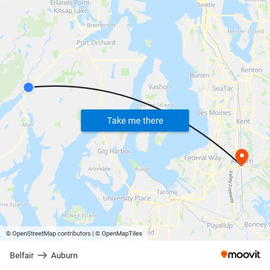 Belfair to Auburn map