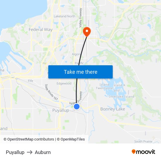 Puyallup to Auburn map