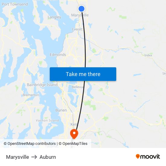 Marysville to Auburn map