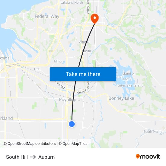 South Hill to Auburn map