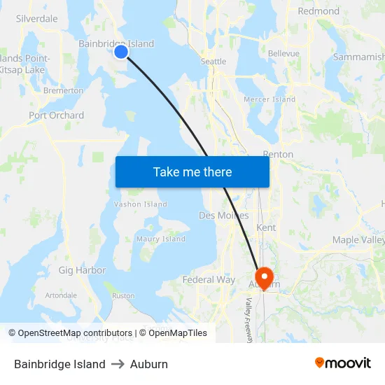 Bainbridge Island to Auburn map