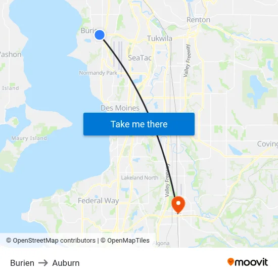 Burien to Auburn map