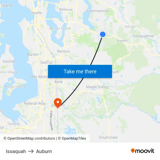 Issaquah to Auburn map