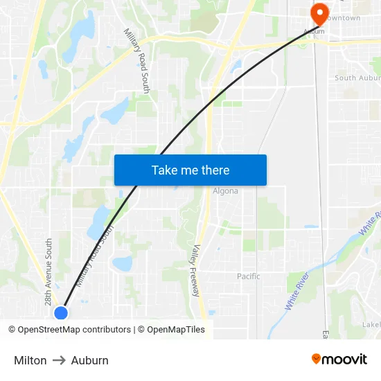 Milton to Auburn map
