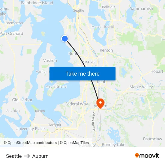 Seattle to Auburn map