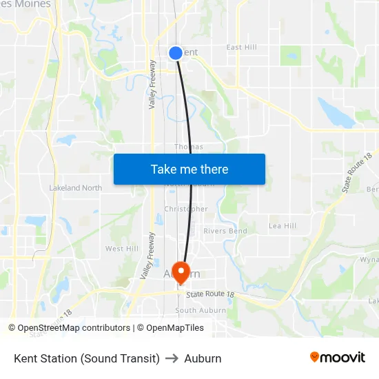 Kent Station (Sound Transit) to Auburn map
