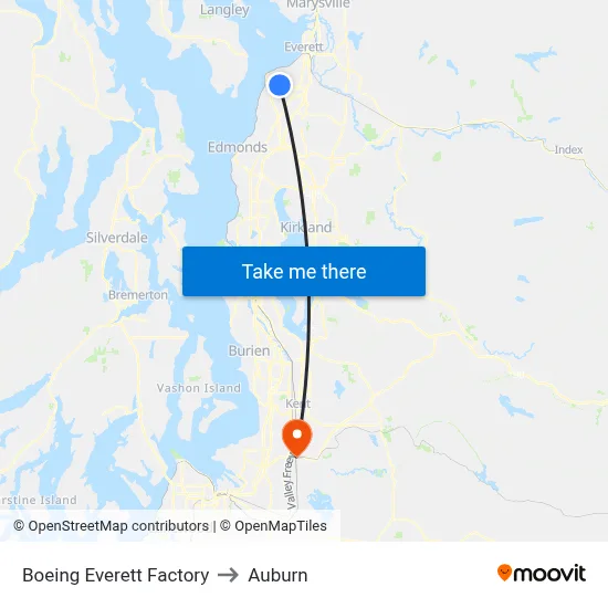 Boeing Everett Factory to Auburn map