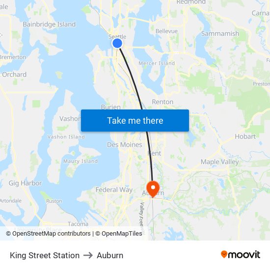 King Street Station to Auburn map