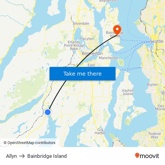 Allyn to Bainbridge Island map