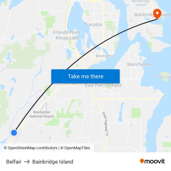 Belfair to Bainbridge Island map