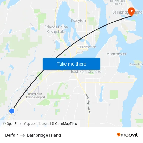 Belfair to Bainbridge Island map
