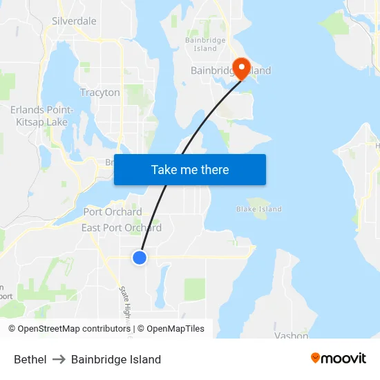 Bethel to Bainbridge Island map
