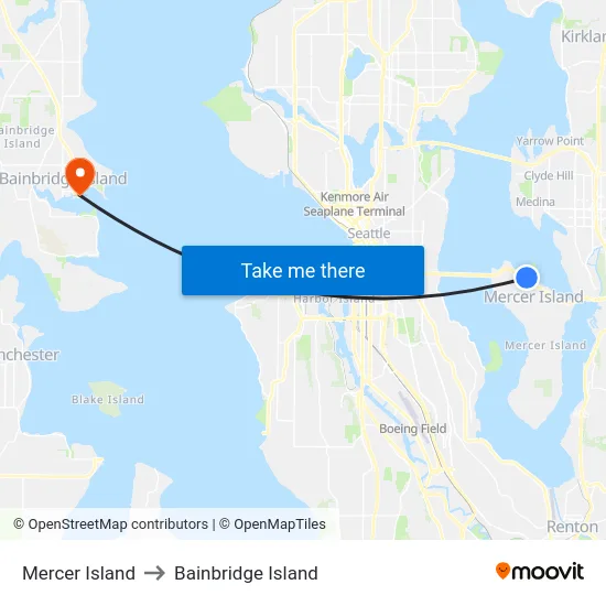 Mercer Island to Bainbridge Island map