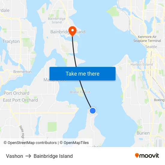 Vashon to Bainbridge Island map