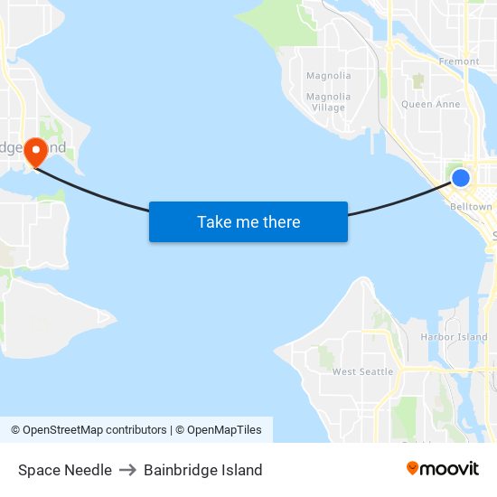 Space Needle to Bainbridge Island map