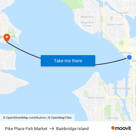 Pike Place Fish Market to Bainbridge Island map