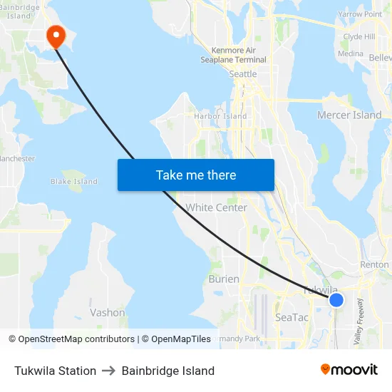 Tukwila Station to Bainbridge Island map