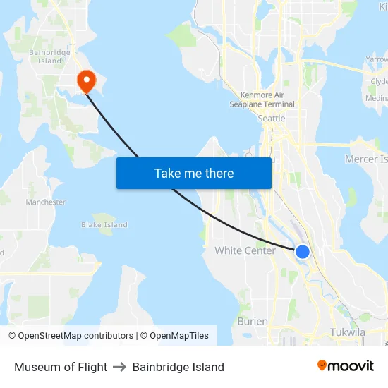 Museum of Flight to Bainbridge Island map