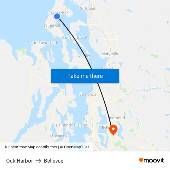 Oak Harbor to Bellevue map