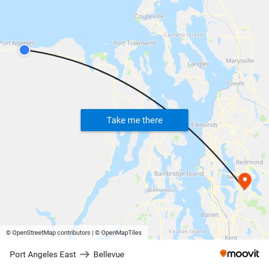 Port Angeles East to Bellevue map